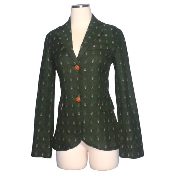 Madchen Anthropologie Forested Forest Green Blazer Jacket Retro 70s Style XS - Picture 1 of 7